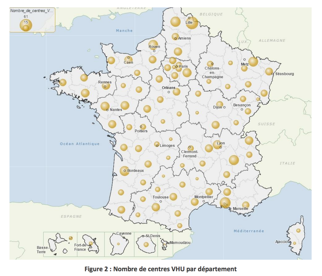 Carte des centres VHU en France